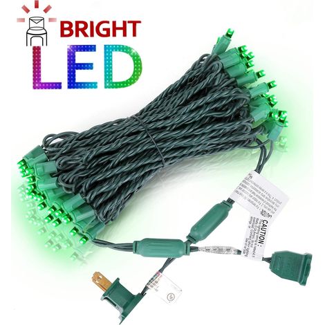 Guirlande lumineuse de Noël à DEL, 50 unités, pour l'extérieur et l'intérieur, qualité commerciale, lumière verte, fil vert, 7,6 m (25 pi), homologuée UL (1/5)