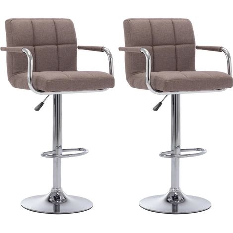 Chaise de bar avec accoudoirs tissu taupe et métal chromé Leslie - Lot de 2 (1/5)