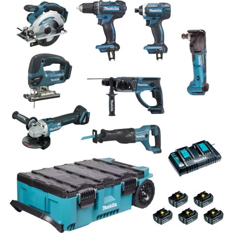 Pack 8 machines MAKITA MAKTRAK 18V 5 batteries 5Ah DLX7013PT1 + DTM51Z + P91001