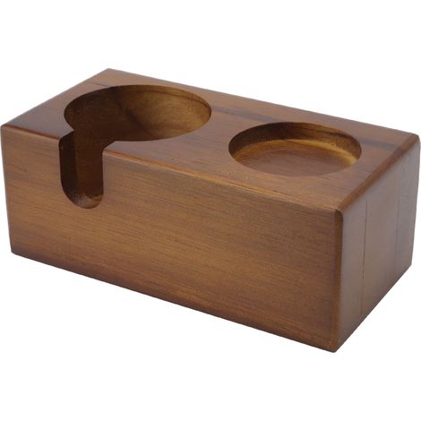 Support en bois pour porte-filtre café et presse café, station de tamping marron