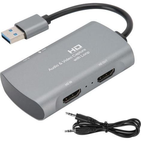 Carte d'acquisition audio/vidéo portable HDMI vers USB 2.0 avec sortie en boucle, carte d'acquisition vidéo HDMI 1080P/4K 30 Hz. (1/4)