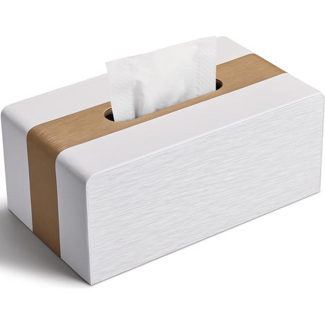 Boîte à essuie-tout - nouvelle boîte en similicuir - porte-essuie-tout rectangulaire, idéal pour la maison, le bureau ou la voiture - 25 x 14 x 10,5 cm - coloris pêche clair et blanc (1/5)