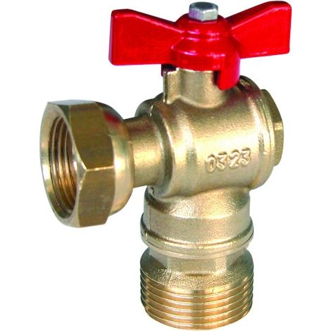 Sferaco – Robinet de compteur DN15 équerre mâle – Manette papillon alu rouge – Presse étoupe PTFE – Corps laiton sans plomb CW510L-4MS (1/2)