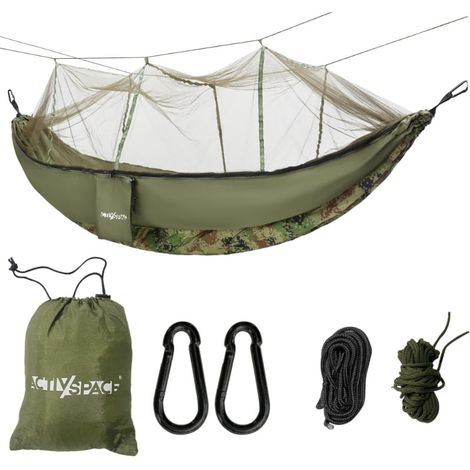 Amaca da turismo con zanzariera, portatile da campeggio - set militare (1/4)