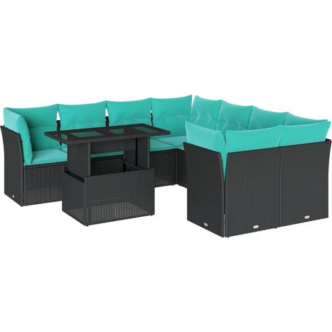 9-teiliges Gartensofa-Set mit Kissen, schwarzes Polyrattan vidaXL (1/5)
