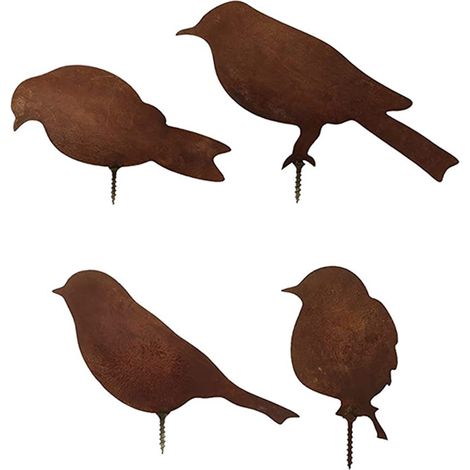 Oiseaux Décoratifs Jardin - Silhouettes Métalliques Patinées - 4 Pièces - Pour Extérieur Jardin Clôture Fenêtre - Lot Complet (1/5)