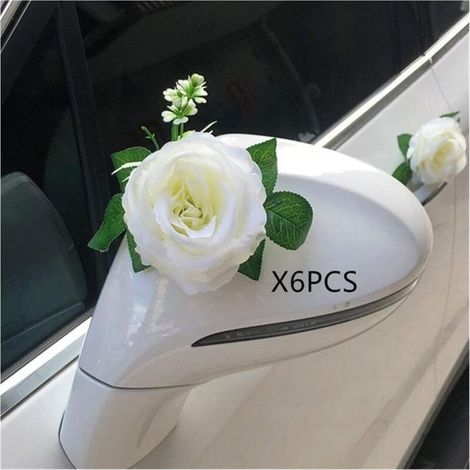 Décoration de voiture de mariage : ruban, rose blanche artificielle. Nous (1/4)