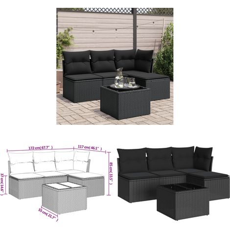 Salon de jardin 5 pcs avec coussins noir résine tressée - Ensemble Salon De Jardin - Mobilier De Jardin - Salon D'extérieur - Résine Tressée - Rotin Synthétique - Home & Living (1/3)
