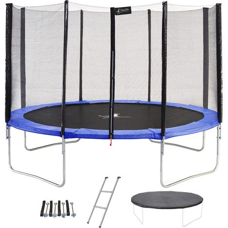 Trampoline KANGUI Bleu Ø 366 cm Enfant Échelle Bâche Kit ancrage Jardin CE NF EN71-14 (1/4)