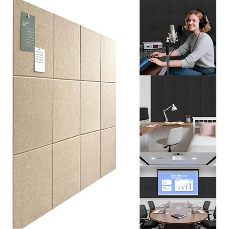 Panneau Absorption Sonore en Fibre de Polyester Autoadhésif, 12pcs 1530cm, Découpable Anti-Bruit pour Studio d'Enregistrement, KTV, Mur et Plafond (1/5)