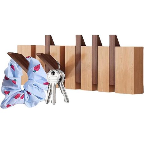 Appendiabiti da parete per pianoforte, appendiabiti da parete, barra appendiabiti pieghevole con 6 ganci, ganci da parete per l'ingresso, 1 pezzo (colore legno, color blocking) (1/5)