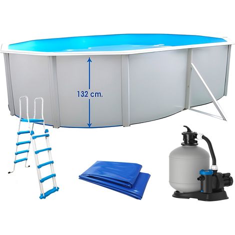 Piscine hors sol acier ovale 550x366x132cm – Filtration à sable 6m³/h – Capacité 21.500L – Échelle de sécurité enfant incluse – TOI