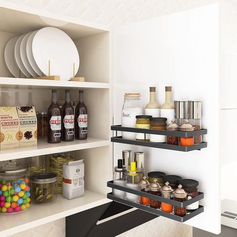 Scaffale per spezie da cucina, 2 pezzi, mensola da parete per spezie, scaffale salvaspazio per organizzazione e stoccaggio in cucina, nero (1/4)