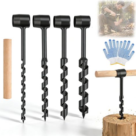 Kit De Tarières Manuelles, 4 Pièces Perçage Manuel Pour Tarières En Acier Robuste (10-25 Mm) Avec Poignée En Bois équipement Essentiel Pour Survie En Plein Air Camping Et Travail Du Bois (1/5)