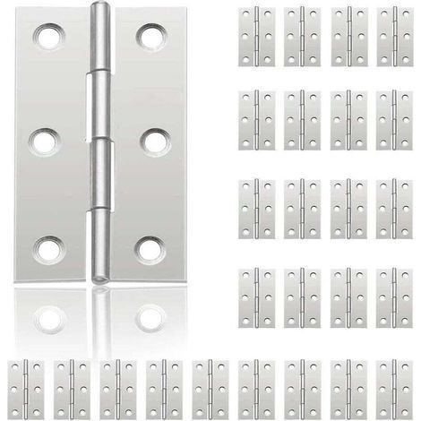 24 piccole cerniere per porte, in acciaio inossidabile, ideali per il fai da te: cerniere per ante di armadi, cerniere a pianoforte, portagioie, ferramenta per mobili, guardaroba (44 mm x 32 mm) (1/4)