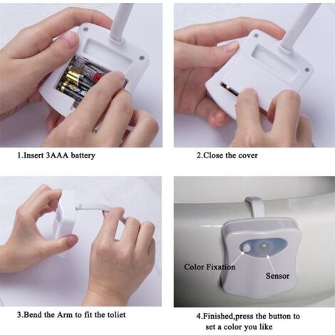 Lampe de Toilette, Veilleuse LED pour WC Salle de Bain Capteur Détecteur PIR 8 Changement de Couleurs éclairage (seulement s'active dans l'obscurité) (1/4)