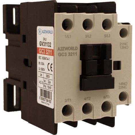 Contattore Motore 3P 3M, Teleruttore Trifase Industriale AC 380V 3NO, Bobina 220V AC, Contatto Ausiliare 1NO+1NC, IP20 (32A)