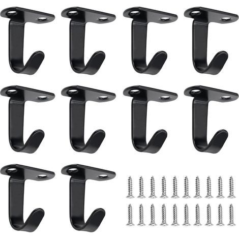 Set of 10 black screw-in ceiling hooks - With 20 screws - Screw-in wall hooks - For bathroom, kitchen, scarves, keys (1/5)