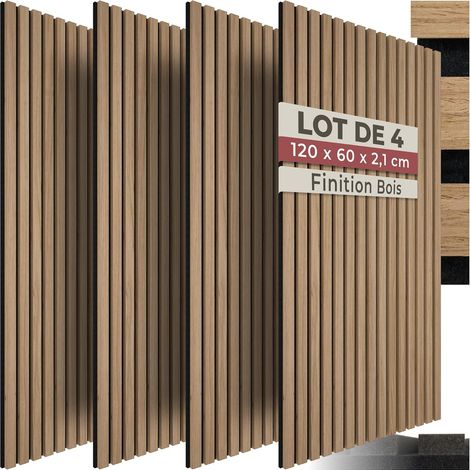Lot de 4 panneaux acoustiques muraux et pour plafond, en Bois MDF, 120 x 60 x 2,1 cm par panneau mural decoratif pour isolation phonique Chambre, Bureau, Studio de musique Decoration murale (1/4)