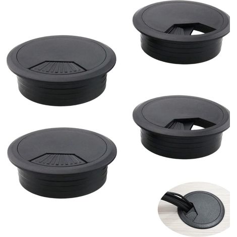 Lot de 4 passe-câbles - Ø 60 mm - Passe-câbles de bureau - Gestion des câbles - Cache-câbles pour une organisation optimale du bureau - Passe-câbles ronds - Pour la maison et le bureau - Noir (1/5)