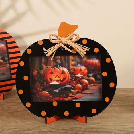 Cadre Photo Halloween - Bois Naturel - 20 x 19,5 cm - Décoration de Fête - Accessoire Photo Festif - 1 Pièce (1/5)