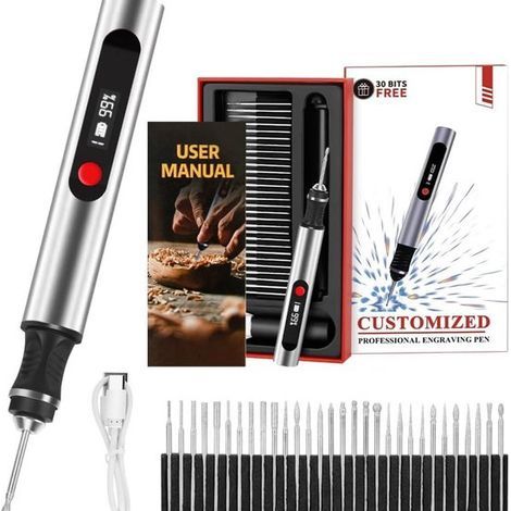 Longziming – Gravierstift – Graviermaschine – Elektrischer Gravierstift – USB-C-aufladbar – Zum Selbermachen – Inklusive 30 Spitzen – Leises und präzises Gravieren auf Holz, Metall, Glas und mehr (1/5)