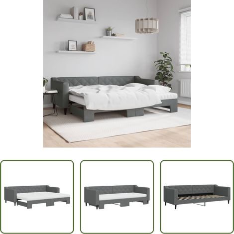 Schlafsofa -  Tagesbett Ausziehbar mit Matratzen Dunkelgrau 80x200 cm Stoff