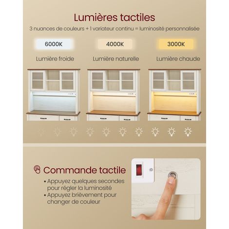 Vasagle – Meuble de rangement avec lumières – Placard de cuisine avec multiprise intégrée – Étagères réglables – 39,5 x 106,5 x 180,6 cm – Blanc rustique et marron miel — vue 3