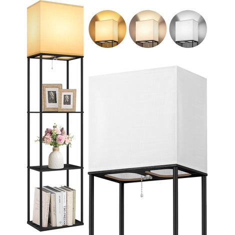 Lampadaire sur Pied Salon, Bois avec Étagères, Noir Bibliothèque haute, 3 températures de couleur, LED réglable, lecture, salon, chambre, bureau (1/5)