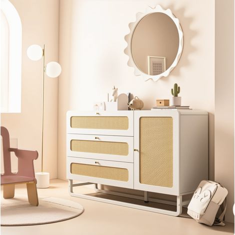 commode meuble rangement 120 cm 3 tiroirs 1 porte blanc OKMYHOME (1/5)