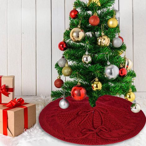 Jupe Pour Arbre De Noël - Tricotée - Ronde - 46 Cm De Diamètre - Rouge - Pour Arbres Miniatures Et Arbres À Crayon - 1 Pièce (1/5)