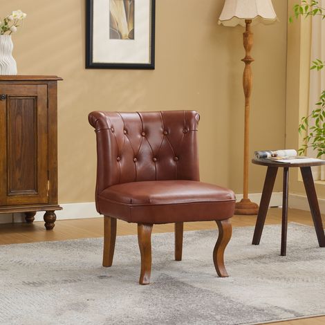 Fauteuil lounge en cuir véritable marron – pieds en bois d'hévéa massif, fauteuil individuel confortable pour le salon (1/5)