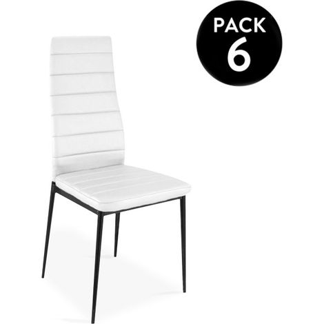 Pack 6 sillas de comedor símil piel Emi Blanco - Negro 44cm (ancho) x 96cm (alto) (1/4)