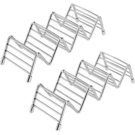 Soporte de cocina en forma de onda de acero inoxidable para tacos duros o blandos y hot dogs, 2 piezas (3-4 compartimentos) (1/5)