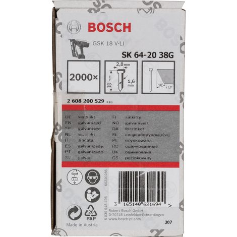 Bosch chiodi SK64 20G, 38 mm zincati - 2608200529