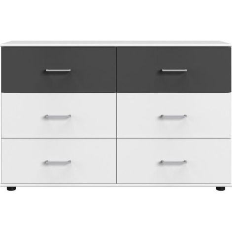 Commode RHODES - 6 tiroirs - Décor Blanc et gris - L130 x P41 x H83 cm