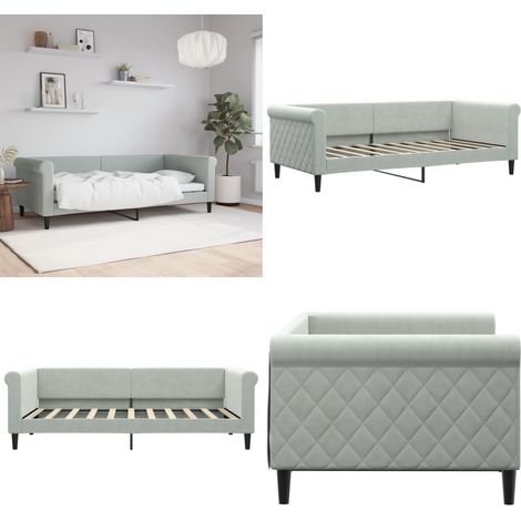 Lit de repos sans matelas gris clair 90x190 cm velours - Canapé Convertible - Lit Invité - Meuble Multifonctionnel - Lit Deux Places - Design Moderne - Home & Living (1/5)