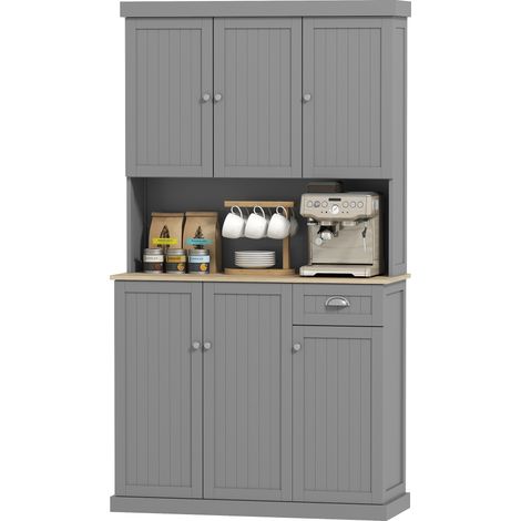Sideboard im Landhausstil mit verstellbaren Einlegeböden, Schränken und Schublade, aus Holz, 101 x 39 x 180 cm, Grau