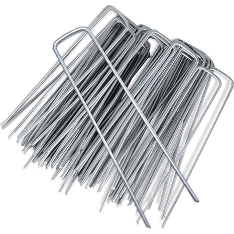 Piquets de Jardin,50 PCS Piquets de Fixation Tente en Forme de U Piquets de Jardin Agrafes en Acier Agrafes en Tissu Contre Mauvaises Herbes pour Pelouse Toile de Paillage Tendeur Grillage 6 Pouces (1/5)