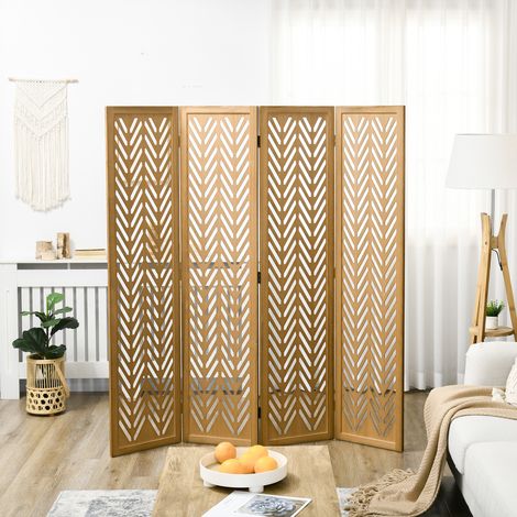 Paravent en bois ajouré séparateur de pièce closion intérieur pliable 4 panneaux en bois 160 x 170 cm naturel