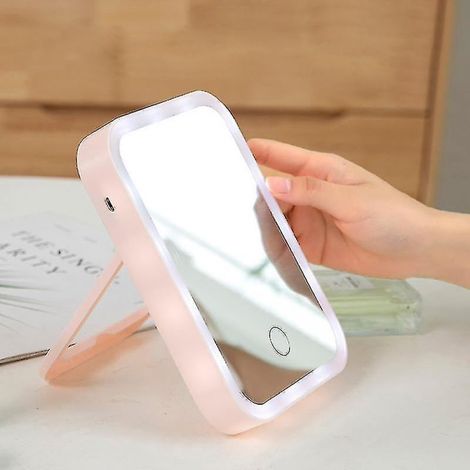 BEBUSINGOTO Miroirs de maquillage à LED avec luminosité réglable et rechargeable, outil de beauté tactile, miroirs de maquillage, rose (1/5)