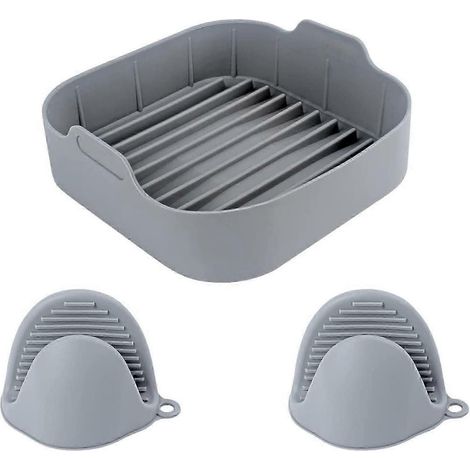 Panier en silicone pour friteuse à air chaud, 20,6 x 5,3 cm, antiadhésif et résistant à la chaleur, pour friteuses à air chaud, fours et micro-ondes, gris (1) (1/4)