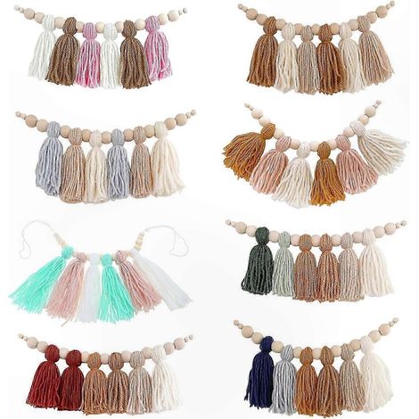 Guirlande à Pompons avec Perles en Bois pour Décor de Fête, Toile de Fond Murale Bohème, Suspension Artisanale pour Maison (1/3)