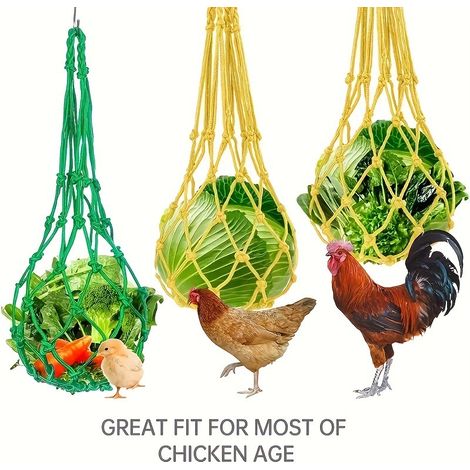 Lot de 3 Filets Suspendus pour Fruits et Légumes - Distributeur de Nourriture/Jouet de Recherche pour Poules et Perroquets (1/4)