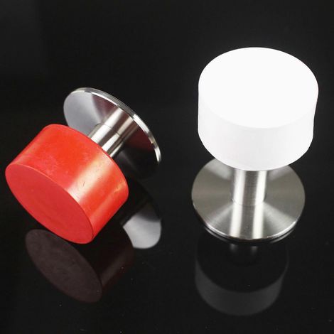 Butée de porte Suxm blanche - Lot de 2 butées de porte auto-adhésives pour sols, plinthes, carrelages et surfaces en bois, surface en caoutchouc insonorisant avec armature en acier inoxydable (1/3)