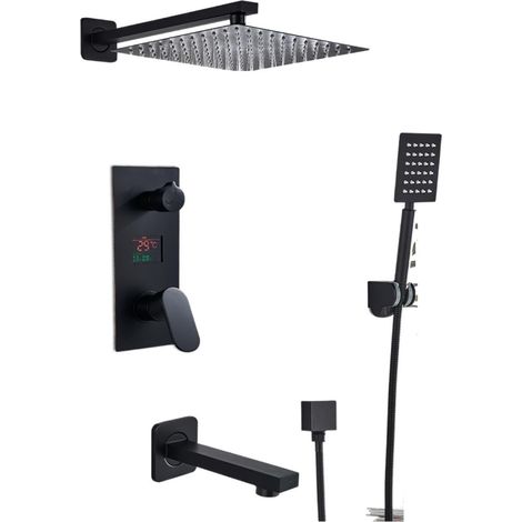 Ensemble de douche mitigeur thermostatique intelli Ensemble de robinet de douche de salle de bain noir mat, système de douche de bain noir pluie à affichage numérique, mitigeur de baignoire de douche (1/5)