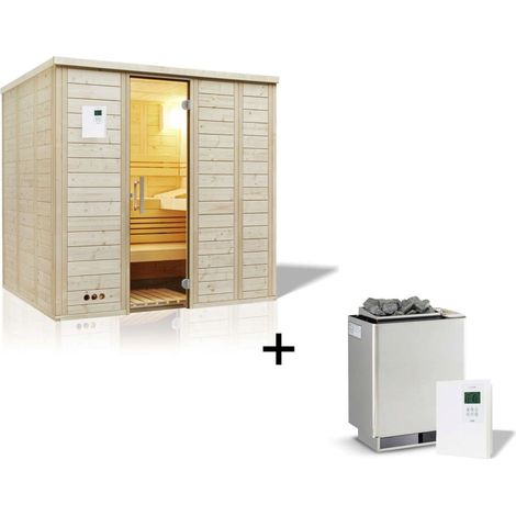 Infraworld Urban 164 gerade Saunakabine Massivholzsauna Fichte 211x164x200 cm Set mit Verdampferofen Hotline S7 (9 kW/1,5 kW), Silikonkabel, Saunasteuerung Saunacontrol A0 und 15 kg Saunasteinen (1/5)