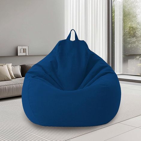 Housse Pouf Poire XL - 1 Pièce - Lin Coton - Avec Fermeture Éclair - Salon Chambre Extérieur - 100x120CM Bleu Foncé (1/5)