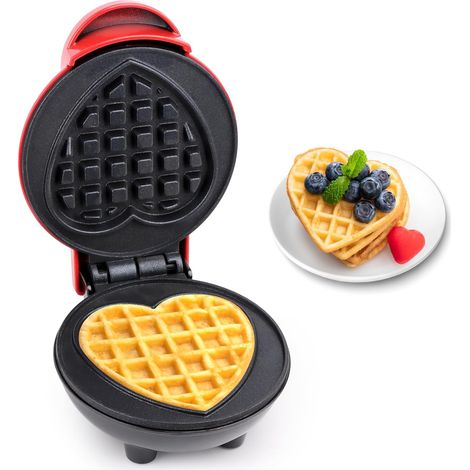 Mini Gaufrier, Forme Coeur, 350W, Revêtement Anti-Adhésif, Cuisson Rapide, Pour Cuisine Et Cadeau (1/5)