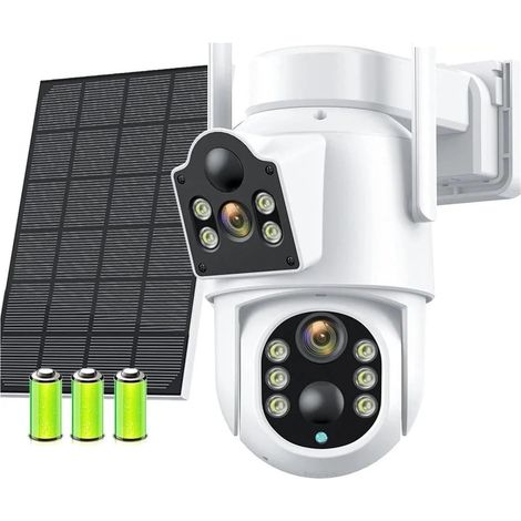 Caméra Solaire WiFi 4MP, Double Objectif, Double écran, Vision Nocturne, Panneau Solaire, Batterie 7800 mAh, caméra de sécurité(4MP) (1/5)